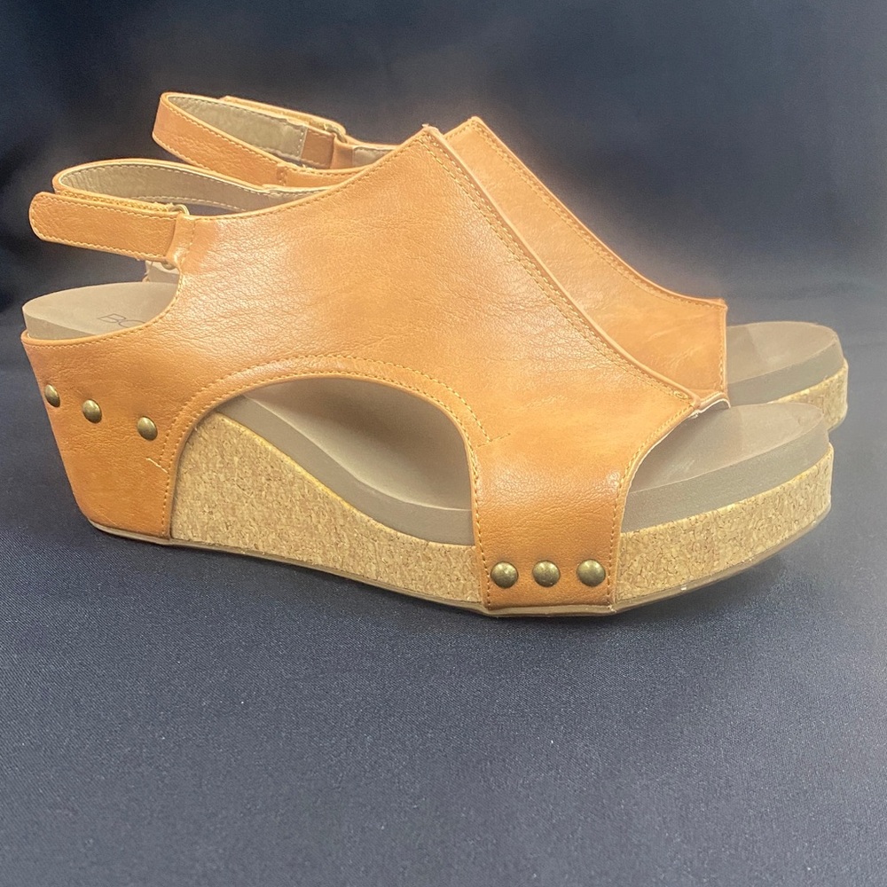 Corkys Brown Leather Wedge Sandals